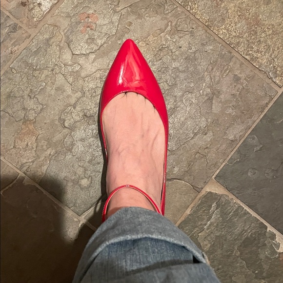 GIANVITO ROSSI Italy Red Patent Leather Ankle Strap Ballet Flats 10 Worn Once - Picture 6 of 6